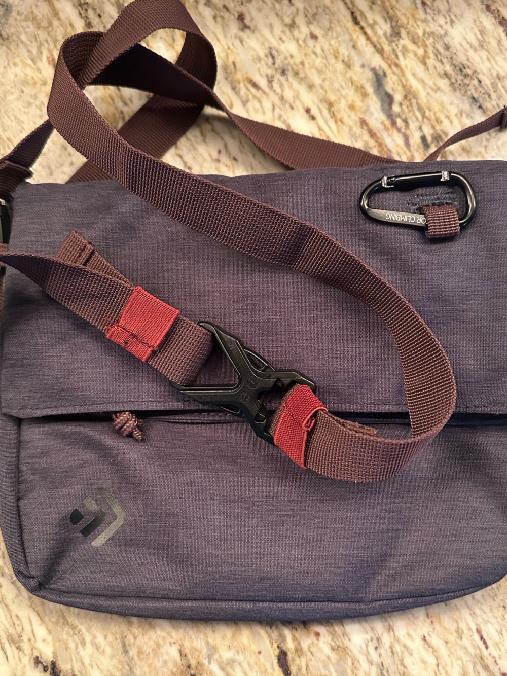 Outdoor Products Men's Messenger Bag in Heathered Purple with Brown Strap